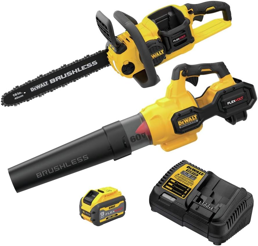 DEWALT FLEXVOLT 60V MAX Blower & Chainsaw Combo Kit, Brushless, 3-Ah Battery (DCBL772X1 & DCCS670B)