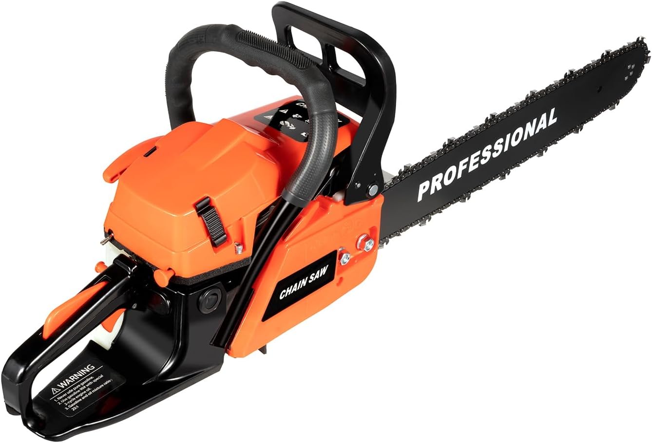 58CC Gas Powered Chainsaw 2 Stroke Manual Gasoline Gasoline Chainsaw for Sawing Cutting Pruning and Trimming Wood (20 Inches)