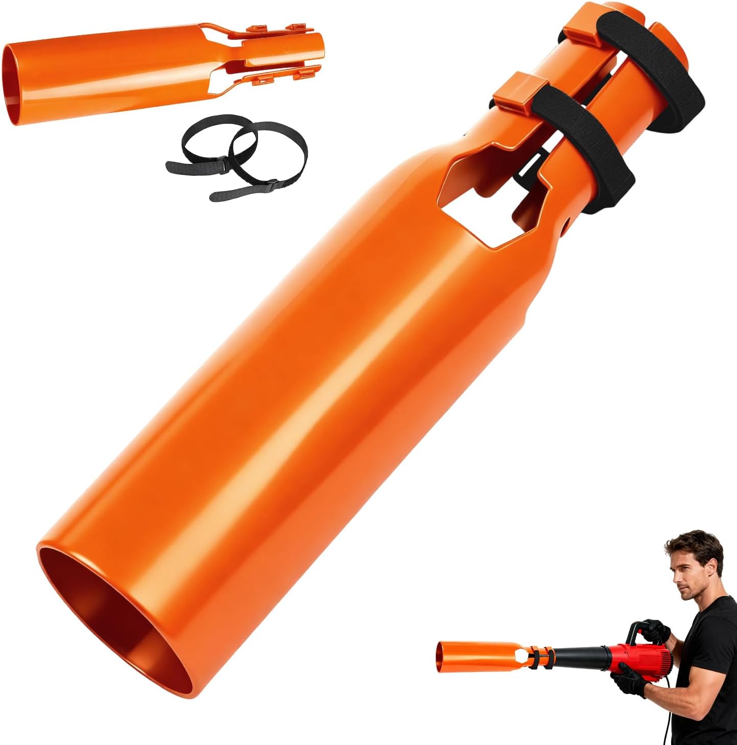 Leaf Blower Attachment, Airflow Amplifier Instantly Boosts Airflow (Orange) | Upgraded Leaf Blower Extension Booster Att