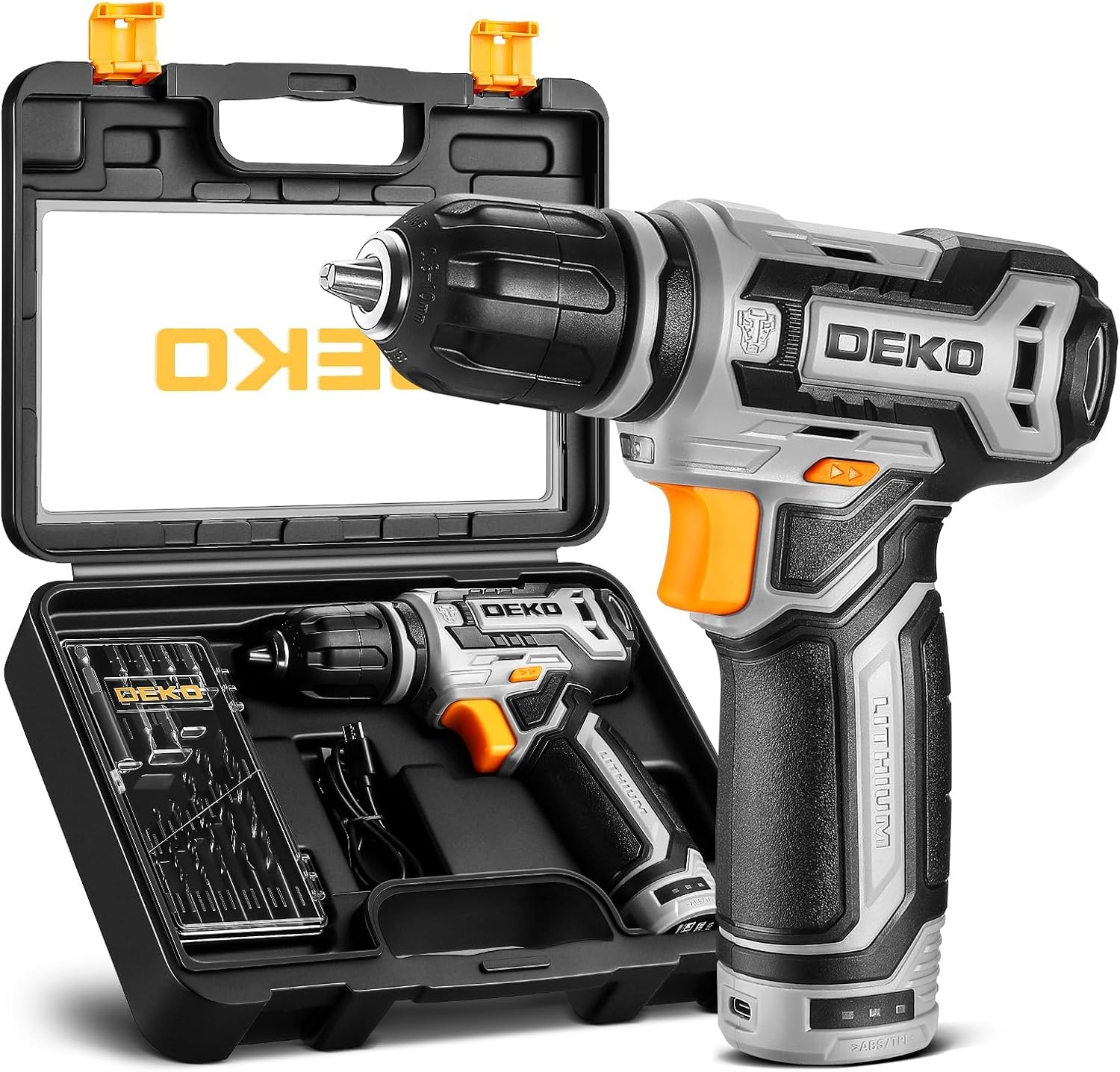 DEKO PRO 12V cordless drill set with 3/8 inch keyless chuck